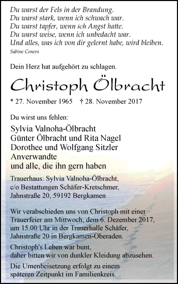 Traueranzeige von Christoph Ölbracht von Lüner Anzeiger