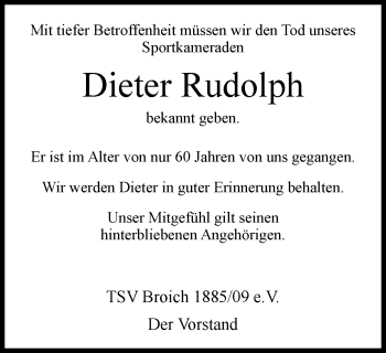 Traueranzeige von Dieter Rudolph von Mülheimer Woche