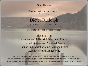 Traueranzeige von Dieter Rudolph von Mülheimer Woche