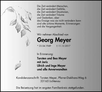 Traueranzeige von Georg Meyer von Stadtspiegel Menden + Froendenberg