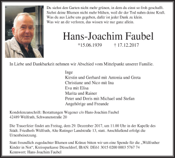 Traueranzeige von Hans-Joachim Faubel von Stadtanzeiger Velbert + Heiligenhaus