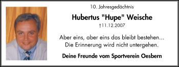 Traueranzeige von Hubertus Weische von Stadtspiegel Menden + Froendenberg