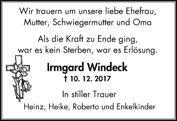 Traueranzeige von Irmgard Windeck von Wochen-Magazin Moers + Kamp-L. + Neuk-Vluyn