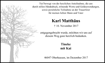 Traueranzeige von Karl Matthäus von Wochen-Anzeiger Oberhausen