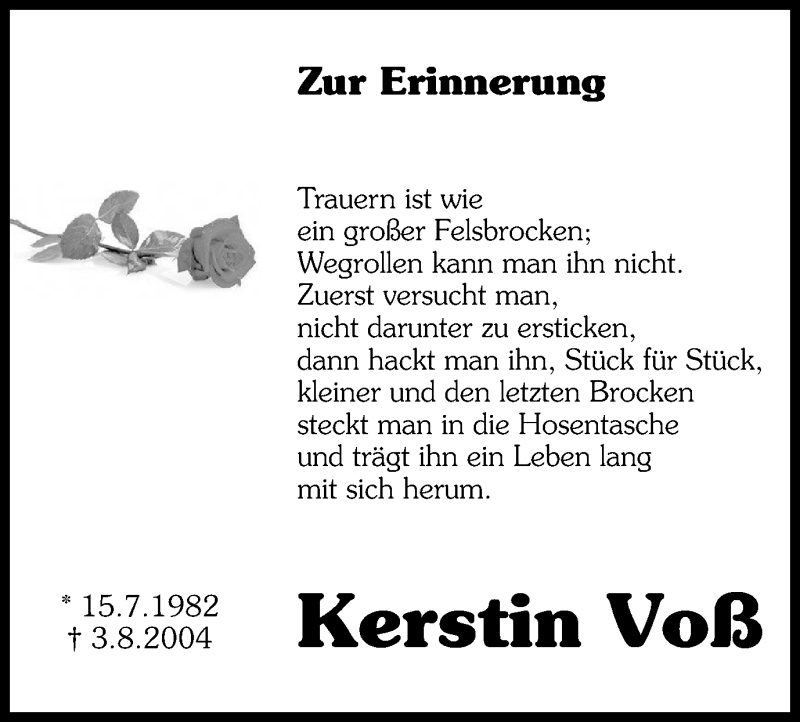  Traueranzeige für Kerstin Voß vom 02.12.2017 aus Stadtspiegel Bochum + Wattenscheid