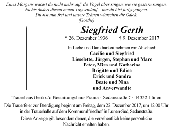 Traueranzeige von Siegfried Gerth von Lüner Anzeiger