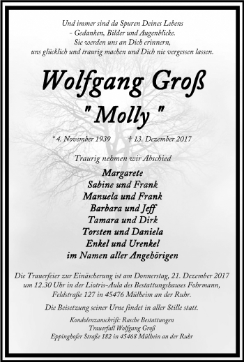 Traueranzeige von Wolfgang Groß von Mülheimer Woche
