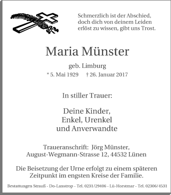 Traueranzeige von Maria Münster von Lüner Anzeiger