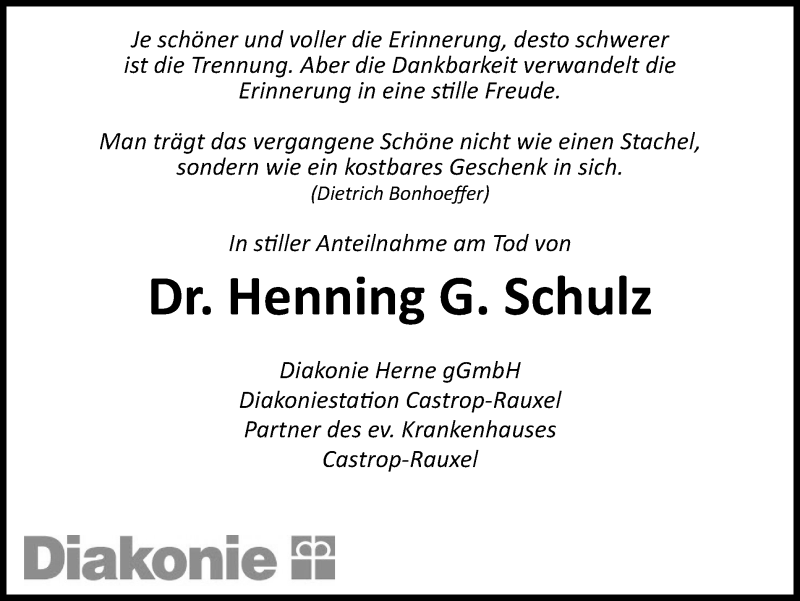  Traueranzeige für Henning  Schulz vom 25.02.2017 aus Stadtanz.Castrop-Rauxel