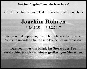 Traueranzeige von Joachim Röhren von Wochen-Anzeiger Oberhausen