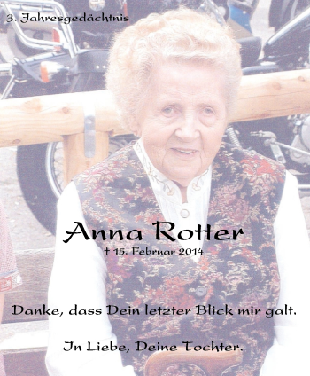 Traueranzeige von Anna Rotter von Stadtanzeiger Velbert + Heiligenhaus