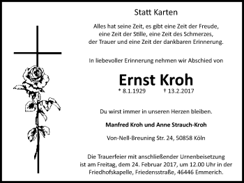 Traueranzeige von Ernst Kroh von Stadtanzeiger Emmerich/Rees/Isselburg