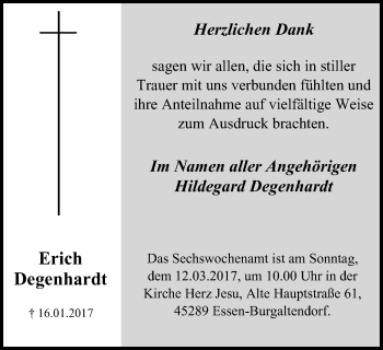 Traueranzeige von Erich Degenhardt von Ruhr Kurier