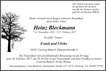 Traueranzeige von Heinz Bleckmann von Stadtanz.Castrop-Rauxel