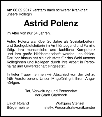 Traueranzeige von Astrid Polenz von Stadtspiegel Gladbeck