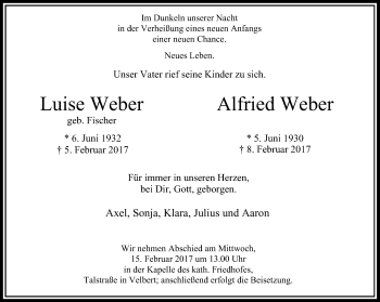 Traueranzeige von Luise und Alfried Weber von Stadtanzeiger Velbert + Heiligenhaus