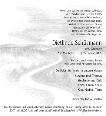 Traueranzeige von Dietlinde Schürmann von Stadtspiegel Haltern + Dorsten