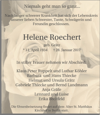 Traueranzeige von Helene Roechert von Lüner Anzeiger