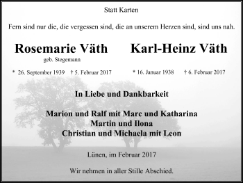 Traueranzeige von Rosemarie und Karl-Heinz Väth von Lüner Anzeiger