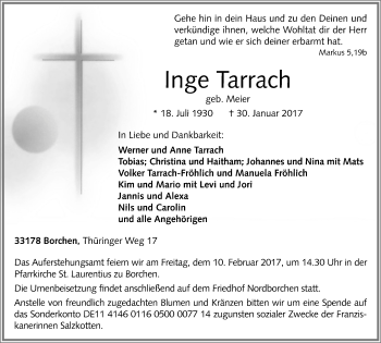 Traueranzeige von Inge Tarrach von Lüner Anzeiger