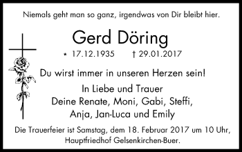 Traueranzeige von Gerd Doring von Stadtspiegel Gelsenkirchen