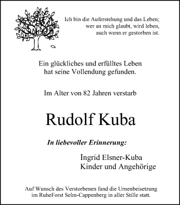 Traueranzeige von Rudolf Kuba von Lüner Anzeiger