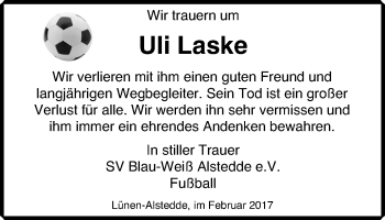 Traueranzeige von Uli Laske von Lüner Anzeiger
