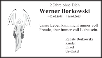 Traueranzeige von Werner Borkowski von Stadtspiegel Iserlohn + Hemer