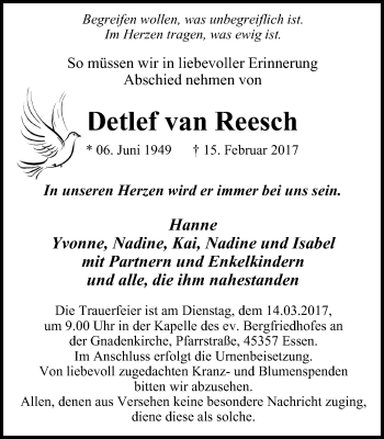 Traueranzeige von Detlef van Reesch von Borbeck Kurier