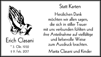 Traueranzeige von Erich Clasani von Witten aktuell