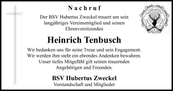 Traueranzeige von Heinrich Tenbusch von Stadtspiegel Gladbeck