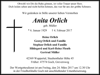 Traueranzeige von Anita Orlich von Gocher Wochenblatt