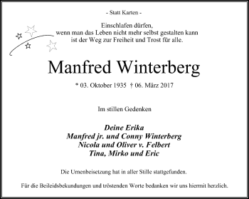 Traueranzeige von Manfred Winterberg von Stadtanzeiger Velbert + Heiligenhaus