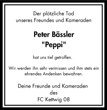 Traueranzeige von Peter Bässler von Kettwig Kurier