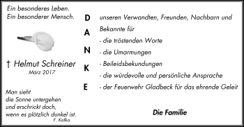 Traueranzeige von Helmut Schreiner von Stadtspiegel Gladbeck