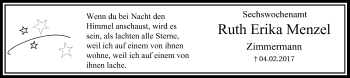 Traueranzeige von Ruth Erika Menzel von Der Weseler + Der Xantener