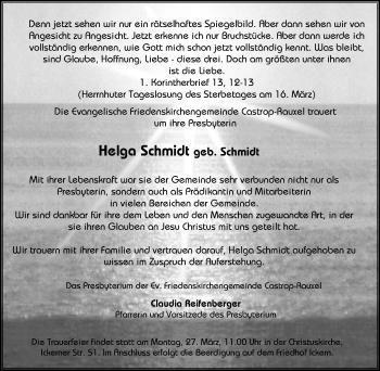 Traueranzeige von Helga Schmidt von Stadtanz.Castrop-Rauxel