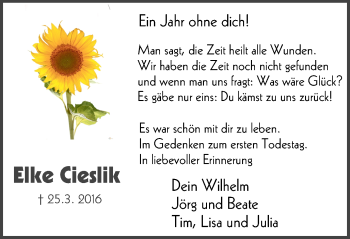 Traueranzeige von Elke Cieslik von Lüner Anzeiger