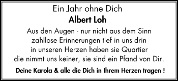 Traueranzeige von Albert Loh von Stadtanz.Castrop-Rauxel