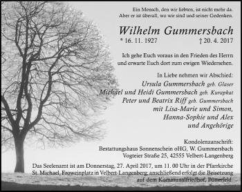 Traueranzeige von Wilhelm Gummersbach von Stadtanzeiger Velbert + Heiligenhaus