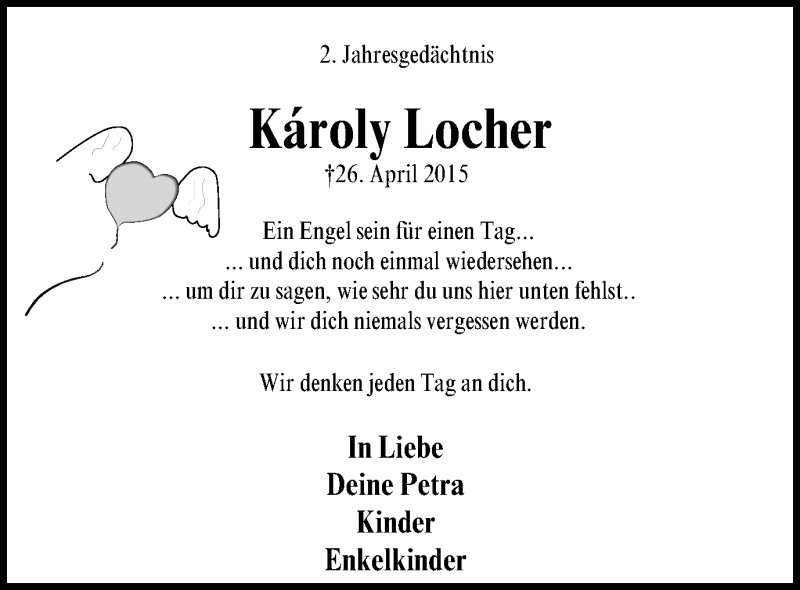 Traueranzeige für Károly Locher vom 26.04.2017 aus Wochen-Anzeiger Langenfeld/Monheim/Hilden