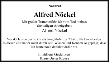 Traueranzeige von Alfred Nöckel von Stadtanzeiger Velbert + Heiligenhaus