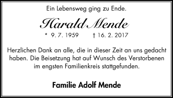 Traueranzeige von Harald Mende von Stadtspiegel Bottrop