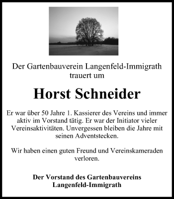 Traueranzeige von Horst Schneider von Wochen-Anzeiger Langenfeld/Monheim/Hilden