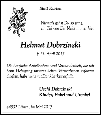 Traueranzeige von Helmut Dobrzinski von Lüner Anzeiger