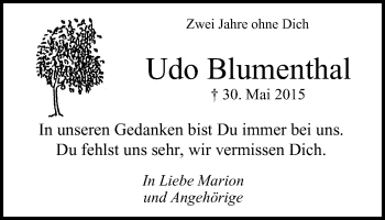 Traueranzeige von Udo Blumenthal von Mülheimer Woche