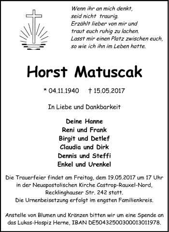 Traueranzeige von Horst Matuscak von Stadtanz.Castrop-Rauxel