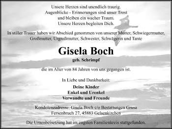 Traueranzeige von Gisela Boch von Stadtspiegel Gelsenkirchen