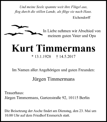 Traueranzeige von Kurt Timmermans von Stadtanzeiger Emmerich/Rees/Isselburg