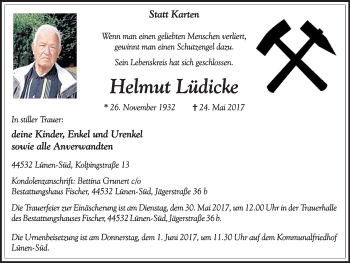 Traueranzeige von Helmut Lüdicke von Lüner Anzeiger